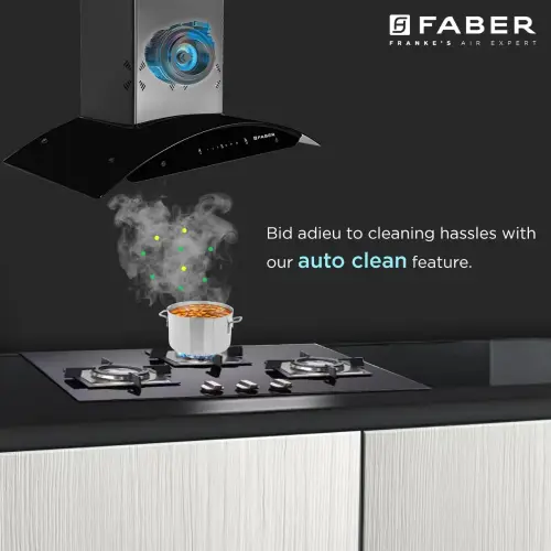 Faber Ellora Chimney/Hood with Wall Mount, Heat Auto Clean Function, 1.5W Led, 1400m3/hr Suction (Black) 4 Faber Ellora Chimney/Hood with Wall Mount, Heat Auto Clean Function, 1.5W Led, 1400m3/hr Suction (Black)