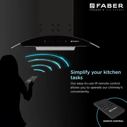 Faber Ellora Chimney/Hood with Wall Mount, Heat Auto Clean Function, 1.5W Led, 1400m3/hr Suction (Black) 6 Faber Ellora Chimney/Hood with Wall Mount, Heat Auto Clean Function, 1.5W Led, 1400m3/hr Suction (Black)