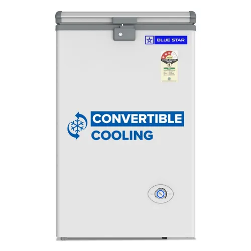 Blue Star 108 Litres 3 Star Single Door Convertible Deep Freezer with Multi Angle Hinge, Anti-Bacterial Gasket (CF3-130NEYW, White)