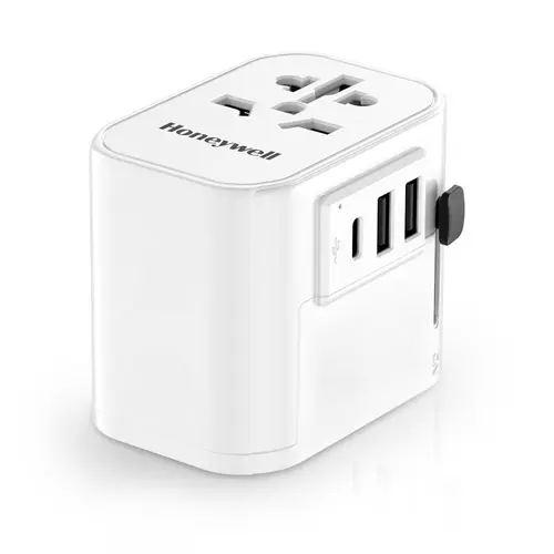 Honeywell Universal World Travel Adapter with 2xUSB Ports,1xTypeC PD30W Port,4-in-1, Perfect for Laptop,Cell Phones, Cameras (White)