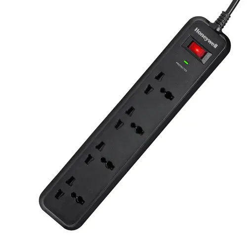 Honeywell 4-Out Surge Protector with 15000Amp, 2 Meter Cord, Automatic Overload Protection, Spike Guard/Extension Board, Master Switch (Black)