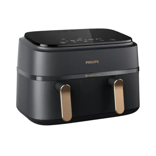 Philips NA352/00 Dual Basket Air Fryer | 9L Total Capacity (6L + 3L) | Rapid Air Technology | 8 Preset Menus | Uses Up to 90% Less Oil