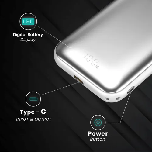 EVM EnMag 15 MagSafe Power Bank | 10000mAh | 15W Wireless Charging | 22.5W PD Fast Charging | LED Display (Grey)
