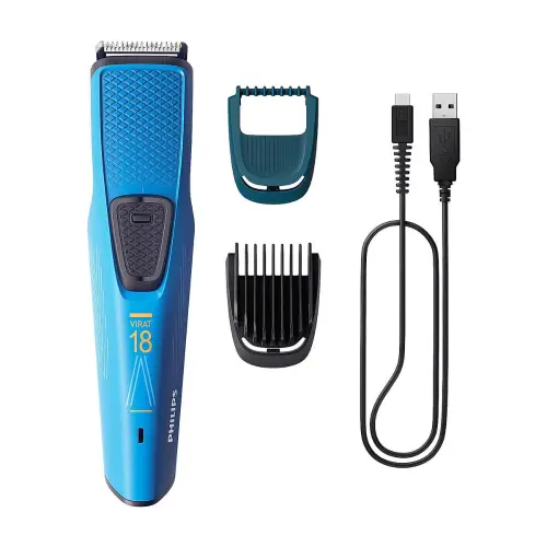 Philips Trimmer Co-designed by Virat with Skin Protect Comb, Dura Power Technology, Blue (BT1230/88)