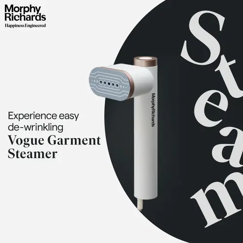 Morphy Richards Vogue Garment Steamer with 1200 Watt Power | 90 Degree Rotatable Head | 18g/min Steam Output (White)