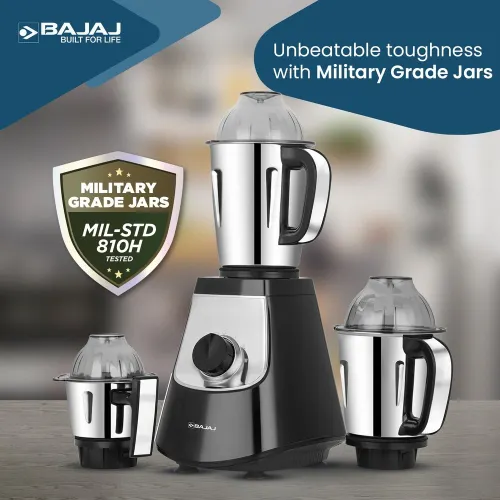 Bajaj Military Series Evoque 1000W Mixer Grinder with 4 Jar | 3-Speed Control With Pulse Effect Mixie (Jet Black)