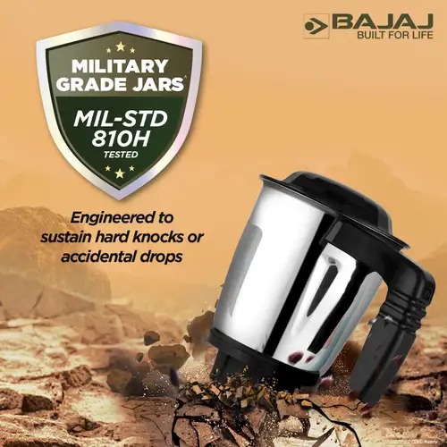 Bajaj Military Series Finesse 750W Mixer Grinder with 3 Stainless Steel Military Grade Jars (Midnight Black) 3 Bajaj Military Series Finesse 750W Mixer Grinder with 3 Stainless Steel Military Grade Jars (Midnight Black)