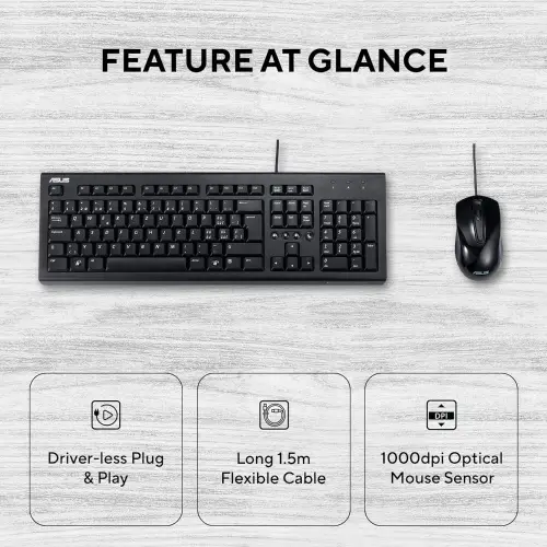 ASUS U2000 Wired Keyboard and Mouse Combo (Black)