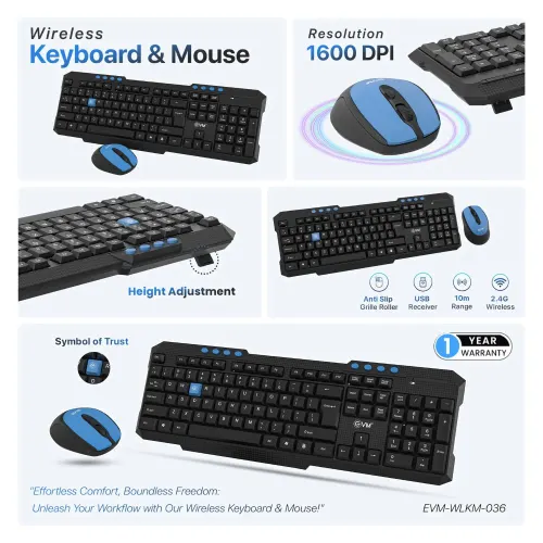 EVM WLKM-036 Wireless Keyboard and Mouse Combo (Black)