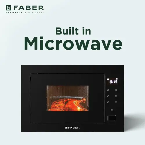 Faber 25 Liters Built in Microwave with Electronic Push Button Control, Black Finish, 8 Auto Cook Menus (Black)