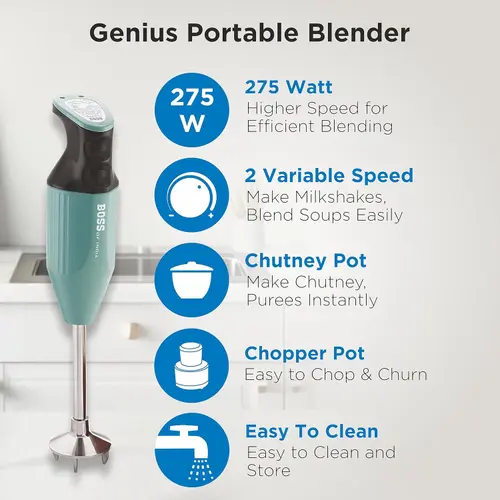 Boss Genius B138 Hand Blender with 275W, Two Speed Control (Pink)