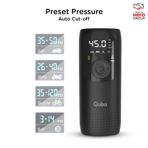 Qubo Smart Tyre Pressure Inflator with 150 PSI Air Pressure, 5 Smart Modes, Auto Cut Off, Pre-Set Pressure (Black) 2 Qubo Smart Tyre Pressure Inflator with 150 PSI Air Pressure, 5 Smart Modes, Auto Cut Off, Pre-Set Pressure (Black)