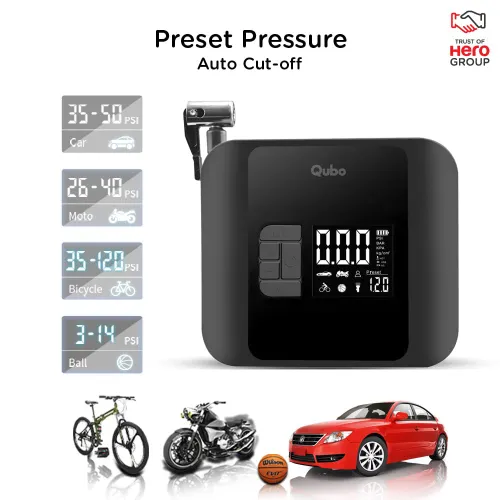 Qubo Smart Tyre Pressure Inflator Pro with 150 PSI Air Pressure, 5 Smart Modes, Auto Cut Off, Pre-Set Pressure (Black)