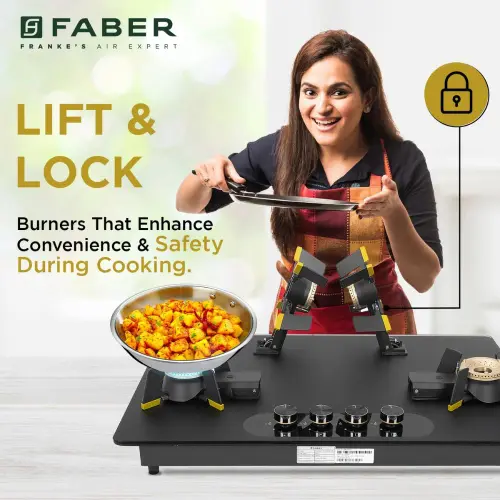 Faber Magiclift Hobtop with 4 Burners, Premium Knobs Controls, Flame Failure Device, Cast Iron Pan Support (Black) 3 Faber Magiclift Hobtop with 4 Burners, Premium Knobs Controls, Flame Failure Device, Cast Iron Pan Support (Black)