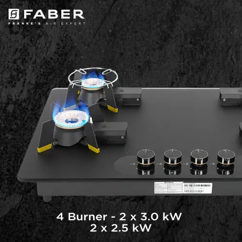 Faber Magiclift Hobtop with 4 Burners, Premium Knobs Controls, Flame Failure Device, Cast Iron Pan Support (Black) 5 Faber Magiclift Hobtop with 4 Burners, Premium Knobs Controls, Flame Failure Device, Cast Iron Pan Support (Black)