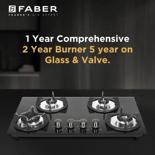 Faber Superia Hob with 4 Brass Burners, Toughened Black Glass, Black Enameled Pan Support (Black) 3 Faber Superia Hob with 4 Brass Burners, Toughened Black Glass, Black Enameled Pan Support (Black)