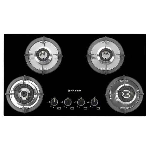 Faber Superia Hob with 4 Brass Burners, Toughened Black Glass, Black Enameled Pan Support (Black) 7 Faber Superia Hob with 4 Brass Burners, Toughened Black Glass, Black Enameled Pan Support (Black)