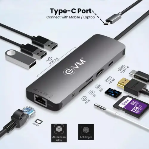EVM 9 In 1 Multiport Docking Station with 7 Port USB Hub, Supports Portable Phone Connection, Brings More 5 EVM 9 In 1 Multiport Docking Station with 7 Port USB Hub, Supports Portable Phone Connection, Brings More