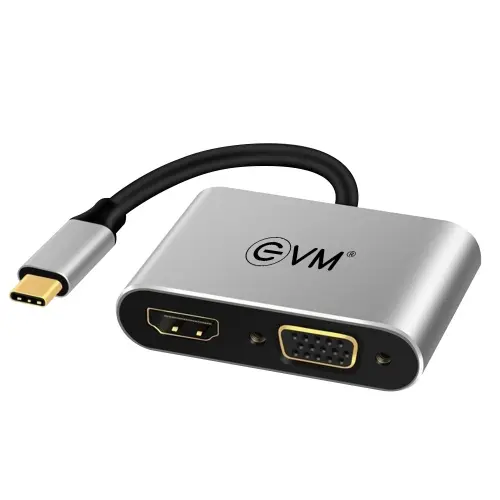 EVM Type C 4-in-1 HDMI+VGA Docking Station Multiport with with 4K HDMI, VGA, USB 3.0, PD Charging ((EVMCHV)