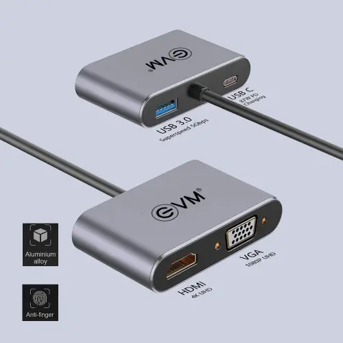 EVM Type C 4-in-1 HDMI+VGA Docking Station Multiport with with 4K HDMI, VGA, USB 3.0, PD Charging ((EVMCHV) 3 EVM Type C 4-in-1 HDMI+VGA Docking Station Multiport with with 4K HDMI, VGA, USB 3.0, PD Charging ((EVMCHV)