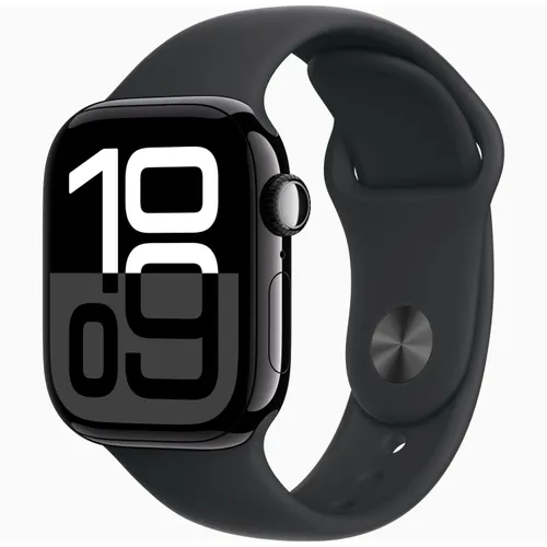 Apple Watch Series 10 GPS + Cellular 42mm Jet Black Aluminium Case with Black Sport Band - SM (Strap fits 130â?80mm wrists)