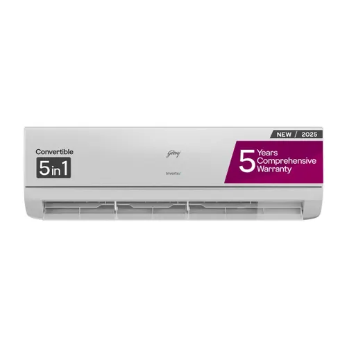 Godrej 1.5 Ton 3 Star Inverter Split AC | 5-in-1 Convertible | Heavy Duty Cooling | Pure Air Filter | Silent Operation | Smart Diagnosis | Self Clean Tech (SIC18TTC3WYQ, White) 2025 Model
