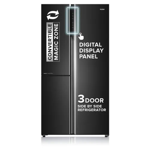 Haier 598 L 3 Door Side by side Refrigerator with Convertible Magic Zone, Expert Inverter Technology (HRT-683GK, Graphite Black)