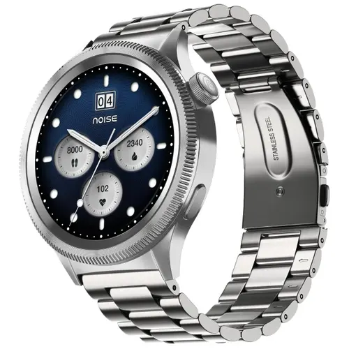 Noise Fit Halo 2 Smart Watch with 1.43 inch Amoled Display, Stainless Steel Build, Rotating Dial (Axe-Cut Bezel), Bluetooth Calling, (Elite Silver)