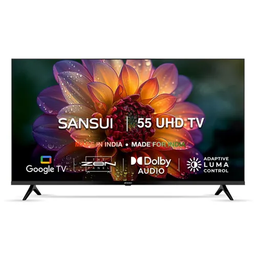 Sansui 140 cm 55 inch 4K Ultra HD Smart Google TV | HDR10 & HLG | Dolby Audio & DTS Studio Sound | A+ IPS Panel | Screen Sharing & Google Assistant | Bezel-Less LED TV (JSWG55GSUHD)
