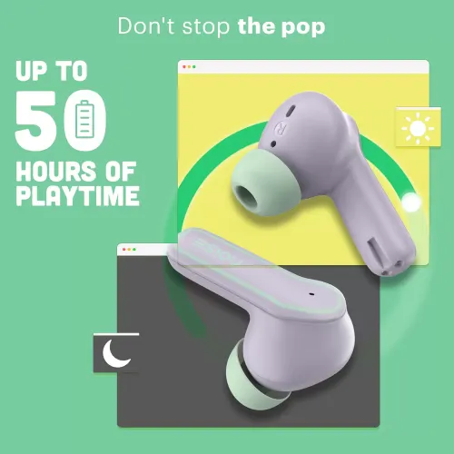 Noise Pop True Wireless Earbuds with 50 hours of playback, 10mm Drivers, Quad Mic with ENC (Lilac Pop) 4 Noise Pop True Wireless Earbuds with 50 hours of playback, 10mm Drivers, Quad Mic with ENC (Lilac Pop)