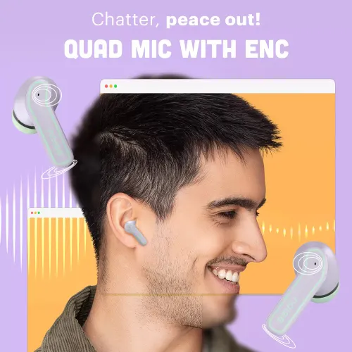 Noise Pop True Wireless Earbuds with 50 hours of playback, 10mm Drivers, Quad Mic with ENC (Lilac Pop) 5 Noise Pop True Wireless Earbuds with 50 hours of playback, 10mm Drivers, Quad Mic with ENC (Lilac Pop)