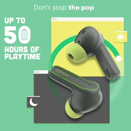 Noise Pop True Wireless Earbuds with 50 hours of playback, 10mm Drivers, Quad Mic with ENC (Moon Pop) 4 Noise Pop True Wireless Earbuds with 50 hours of playback, 10mm Drivers, Quad Mic with ENC (Moon Pop)