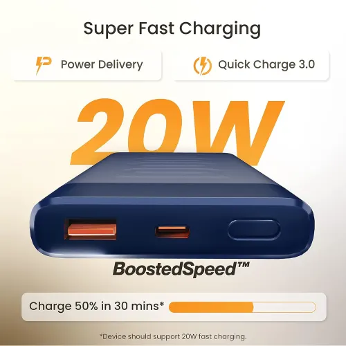 Ambrane Stylo 10000 mAh Fast Charging Powerbank With Sleek & Stylish Design (Blue)