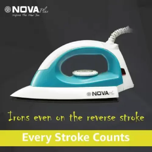 Nova Plus Dry Iron with Over Heat Protection, Non-Stick Soleplate, Multi Fabric Section, Swivel Cord (Ni 20)