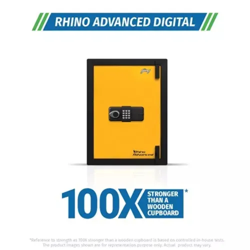 Godrej Rhino Advanced 79L Digital Home Locker with Master Password, Automatic Freeze, Internal Lighting (Yellow)