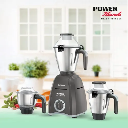 Havells Power Hunk 800 Watt Mixer Grinder with 3 Jars, Wider mouth, Superior 304 stainless steel blade (Grey)