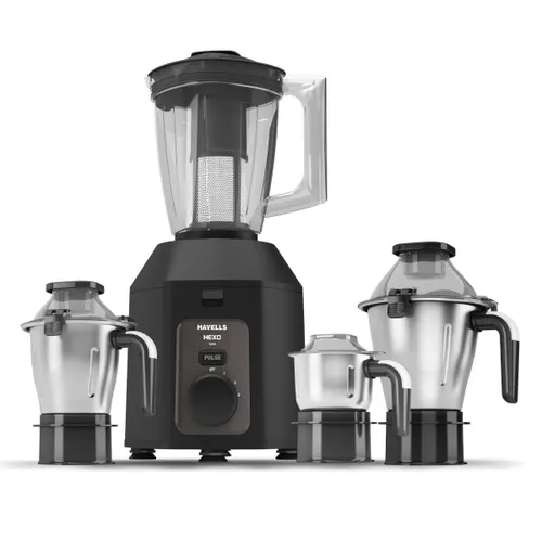 Havells Hexo Plus 1100 Watt Mixer Grinder with 4 Jars, Powerful motor for Heavy Duty, Superior 304 stainless steel grade blade (Black)