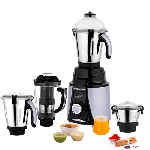Wonderchef Galaxy 1000 W Mixer Grinder with 4 Stainless Steel Jars, 100% Copper Motor (63154818, Black & Grey)