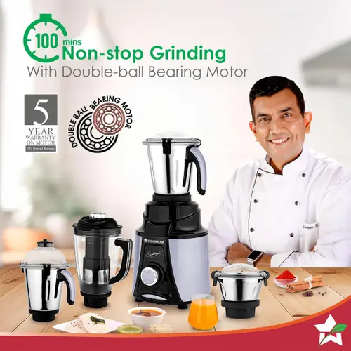 Wonderchef Galaxy 1000 W Mixer Grinder with 4 Stainless Steel Jars, 100% Copper Motor (63154818, Black & Grey) 2 Wonderchef Galaxy 1000 W Mixer Grinder with 4 Stainless Steel Jars, 100% Copper Motor (63154818, Black & Grey)