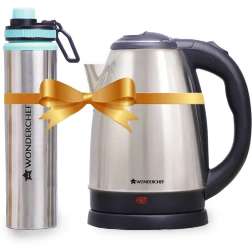 Wonderchef Crescent Electric Kettle 1.8 L and Sippy Stainless Steel 750 ml Bottle  (Silver, Combo)