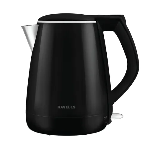 Havells Aqua Black Plus 1.2 Litres Electric kettle with 1250 Watts, Wider Mouth, Double wall stainless steel tank