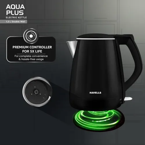 Havells Aqua Black Plus 1.2 Litres Electric kettle with 1250 Watts, Wider Mouth, Double wall stainless steel tank 2 Havells Aqua Black Plus 1.2 Litres Electric kettle with 1250 Watts, Wider Mouth, Double wall stainless steel tank