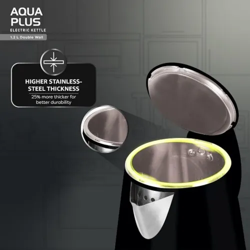 Havells Aqua Black Plus 1.2 Litres Electric kettle with 1250 Watts, Wider Mouth, Double wall stainless steel tank 4 Havells Aqua Black Plus 1.2 Litres Electric kettle with 1250 Watts, Wider Mouth, Double wall stainless steel tank