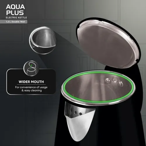 Havells Aqua Black Plus 1.2 Litres Electric kettle with 1250 Watts, Wider Mouth, Double wall stainless steel tank 5 Havells Aqua Black Plus 1.2 Litres Electric kettle with 1250 Watts, Wider Mouth, Double wall stainless steel tank