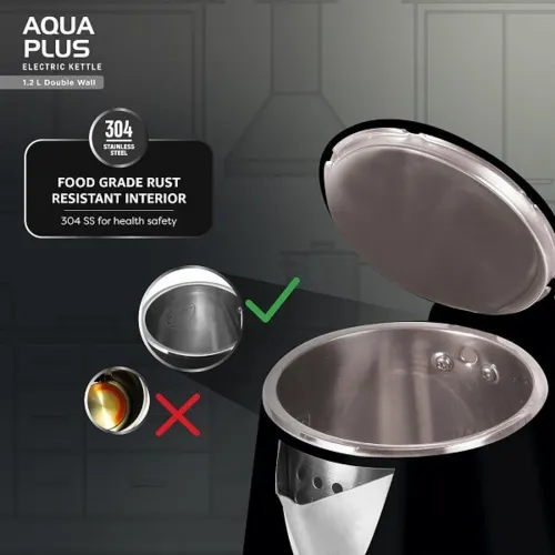 Havells Aqua Black Plus 1.2 Litres Electric kettle with 1250 Watts, Wider Mouth, Double wall stainless steel tank 7 Havells Aqua Black Plus 1.2 Litres Electric kettle with 1250 Watts, Wider Mouth, Double wall stainless steel tank
