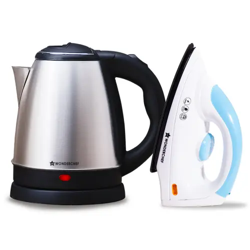 Wonderchef Crescent Electric Kettle 1.5 L and Swift Dry Iron for Cotton, Linen, Nylon, Silk (Combo)