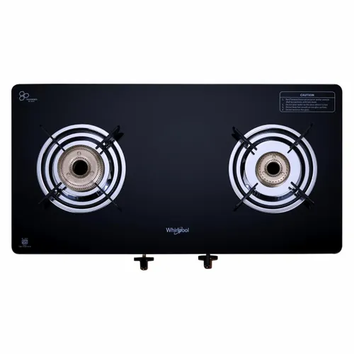 Whirlpool 2 Burner Manual Ignition Cooktop | Forged Brass Burners | Toughened Glass Top | Double Drip Tray (Supremo 266 CT, Black)