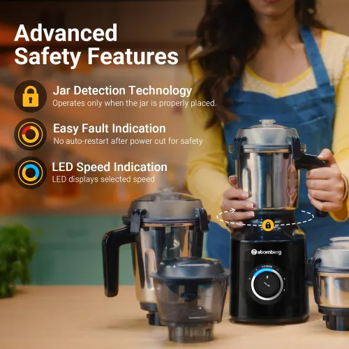 Atomberg Zenova Mixer Grinder with 4 Jars/ Advanced Safety Features/ Unique Coarse Mode/ Hands Free Operation (Black)