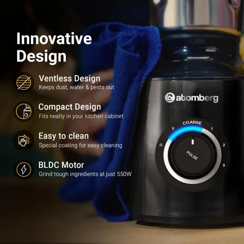 Atomberg Zenova Mixer Grinder with 4 Jars/ Advanced Safety Features/ Unique Coarse Mode/ Hands Free Operation (Black) 8 Atomberg Zenova Mixer Grinder with 4 Jars/ Advanced Safety Features/ Unique Coarse Mode/ Hands Free Operation (Black)