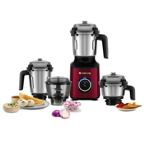 Atomberg Zenova Mixer Grinder with 4 Jars/ Advanced Safety Features/ Unique Coarse Mode/ Hands Free Operation (Red Wine)